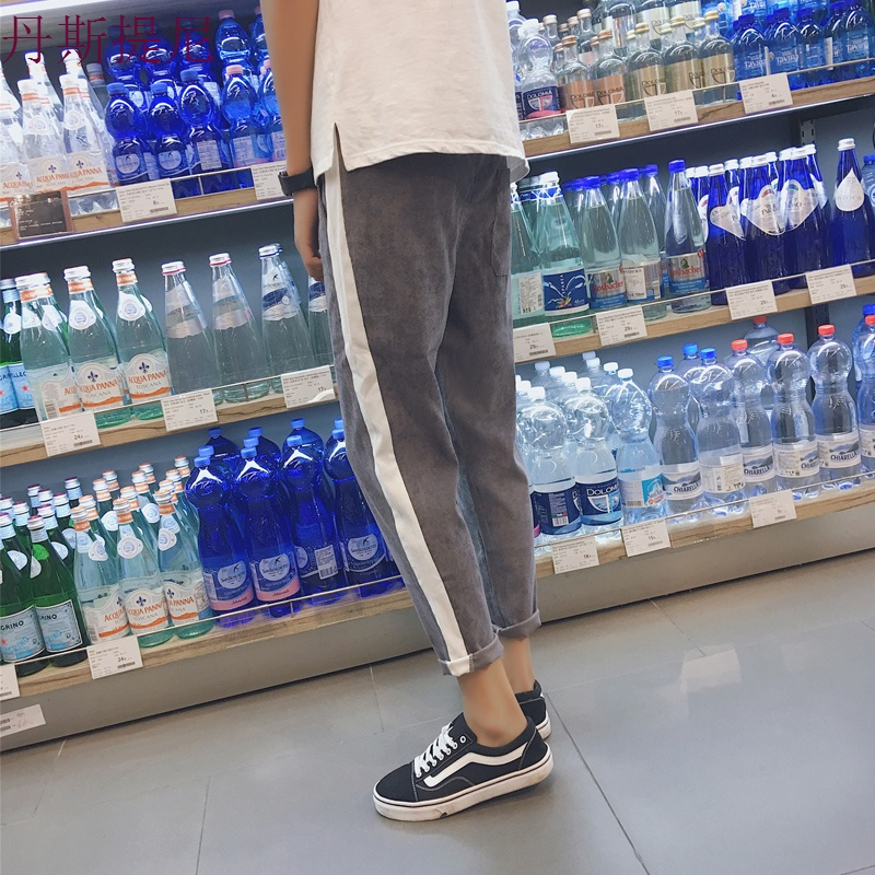 bf港风男裤子秋季薄款九分裤灯芯绒休闲裤宽松韩版潮流小脚哈伦裤