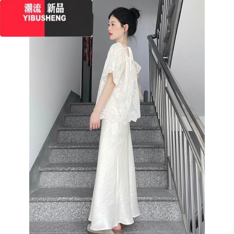 YIBUSHENG装减龄穿搭一整套2024奶系通勤风高级感酸醋连衣裙子缎面套装减高清大图