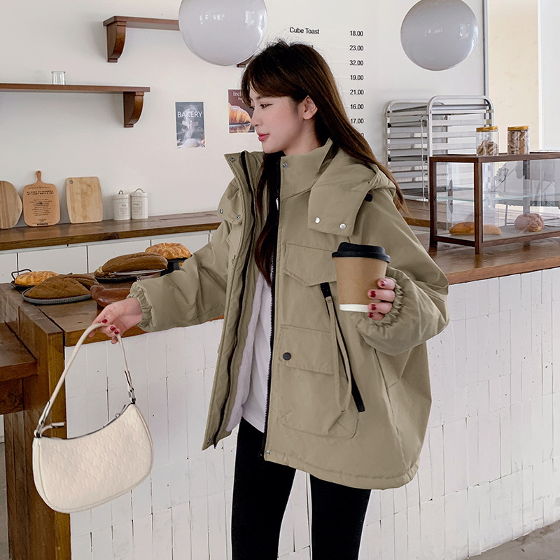2024新款冲锋衣连帽棉服加厚保暖外套女工装棉衣宽松百搭时尚棉袄