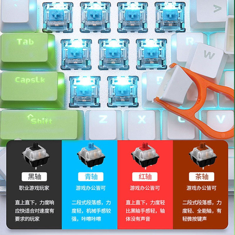 达尔优 EK815机械师机械合金108键双色机械键盘 电竞游戏 家用办公全键无冲 CF吃鸡LOL108键白绿色[茶轴]