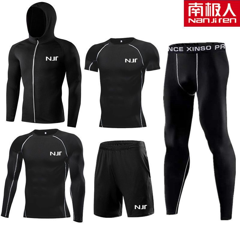 健身服男套装健身房跑步运动体能训练服紧身衣衣男