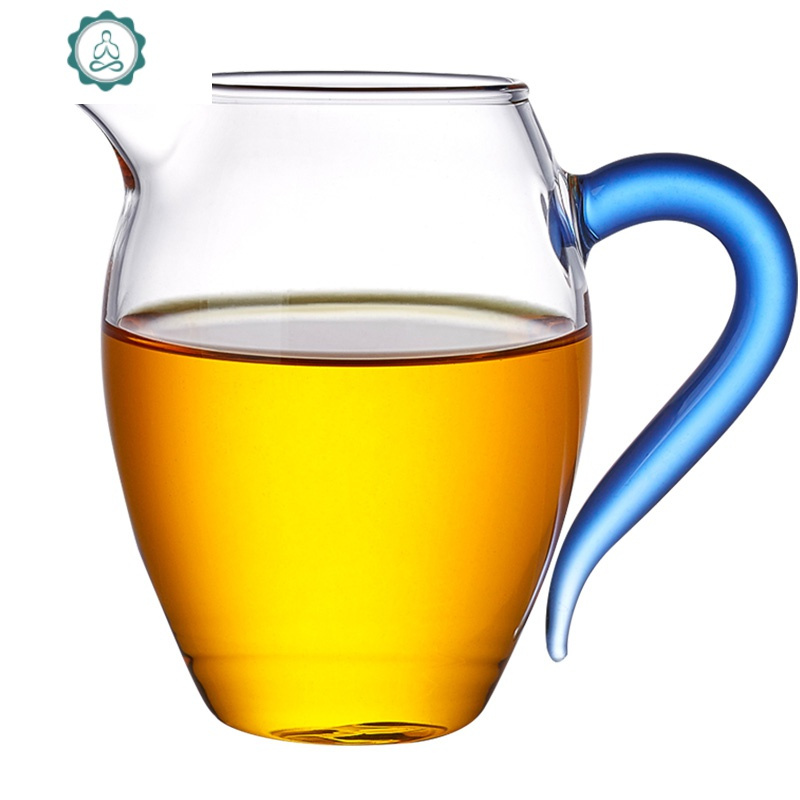 玻璃公道杯加厚耐热功夫茶具配件过滤茶海分茶器带茶漏套装 封后 蓝把手+玻璃滤网