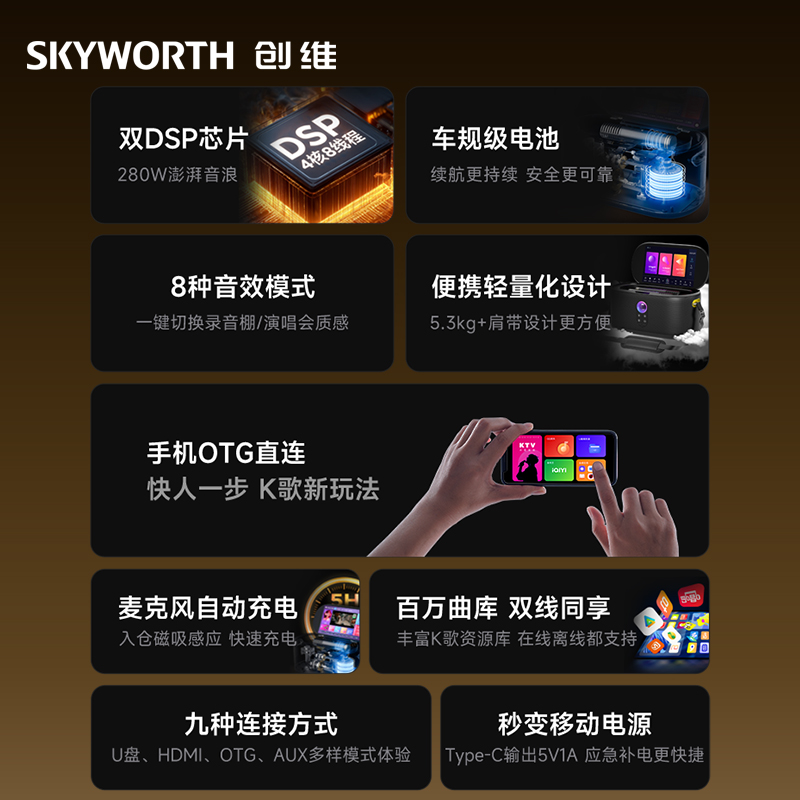 创维K50移动K歌机 智能蓝牙音箱 无线麦克风 正版K歌软件 高清IPS屏幕高清大图