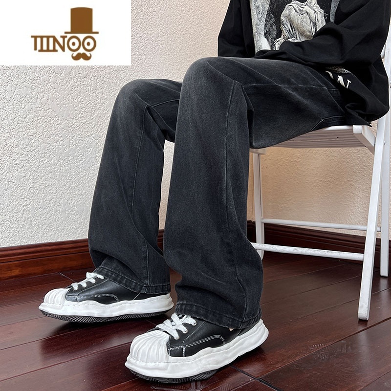 YANXU阔腿牛仔裤男夏季潮牌宽松直筒休闲长裤做旧水洗复古拖地裤裤Y男高清大图