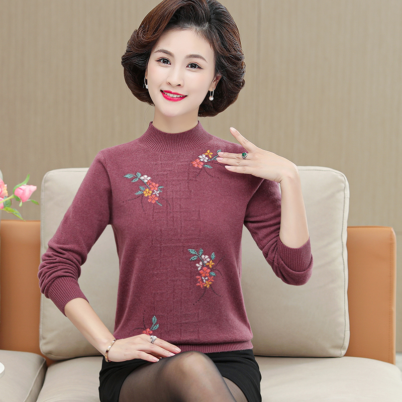 正品EERDS羊绒衫毛衣女妈妈装洋气打底衫上衣中年女士毛衣老年人冬季羊绒衫半高领中老年貂绒毛衣女打底衫加肥加大码女装高清大图
