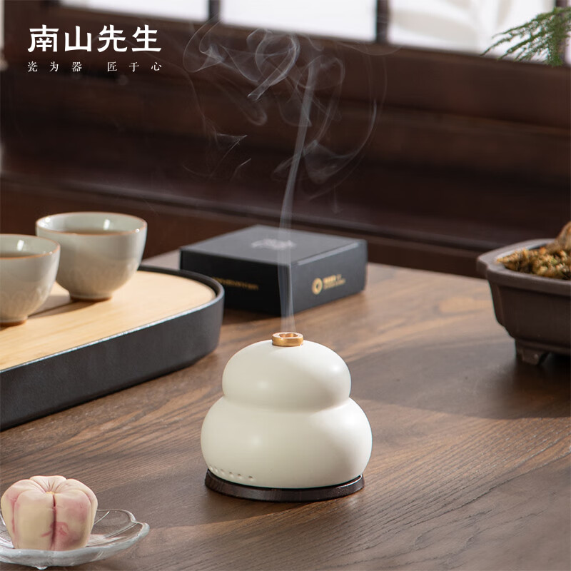 南山先生 创意茶道摆件陶瓷香炉茶室摆件易收纳香道葫气香炉 紫气东来组合版-脂白高清大图