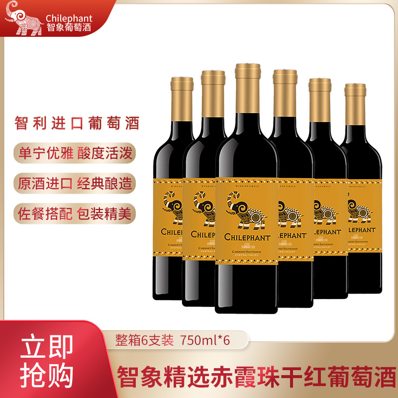 智利官方正品 智象赤霞珠干红葡萄酒进口红酒整箱6支装750ml聚会送礼