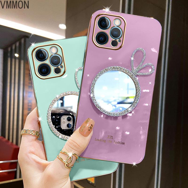 VMONN适用于苹果12pro手机壳iPhone直边电镀保护套12pr0网红高档女新款pg12por兔耳朵补妆镜A222高清大图