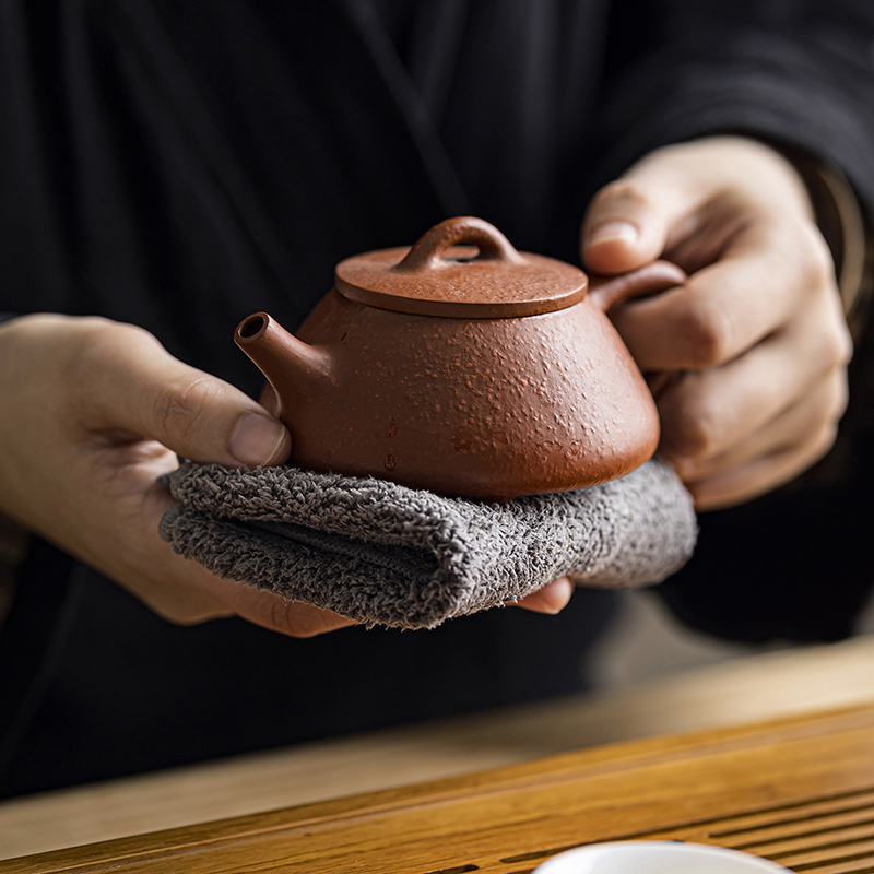 領藝 优选棉麻吸水茶巾茶道配件灰色桌布抹布复古中式百搭茶垫 彩绘柔方茶巾2条装(瑞鹤图+玉带桥)