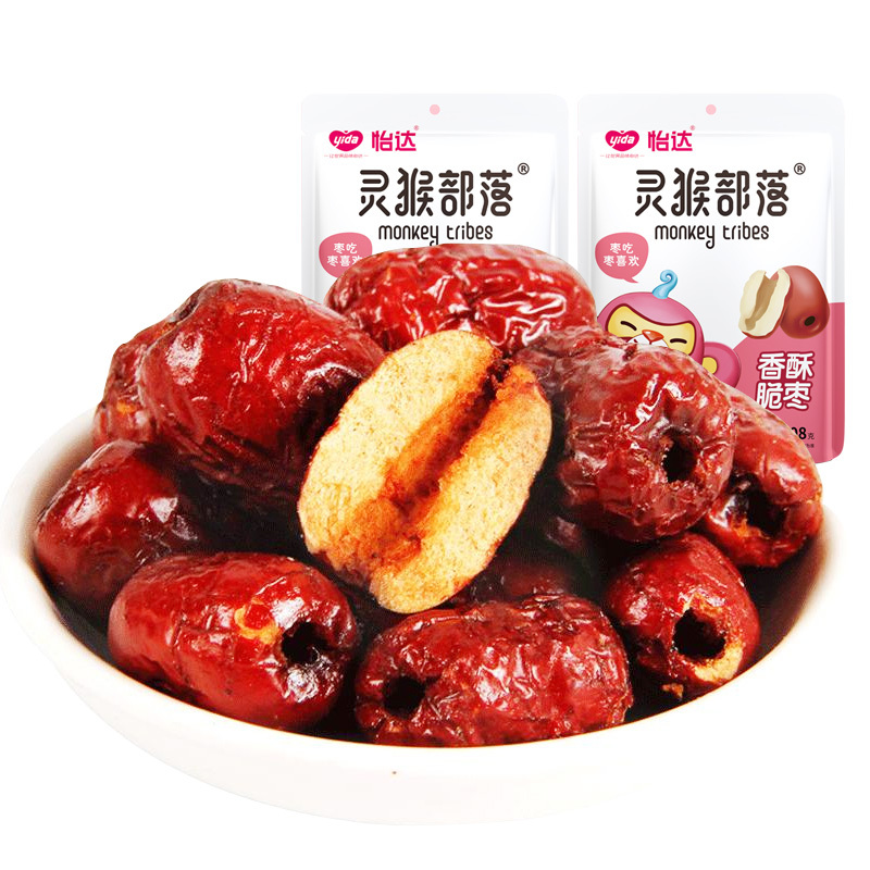 怡达 灵猴部落香酥脆枣108g*2袋 无核酥脆空心免洗红枣小袋装