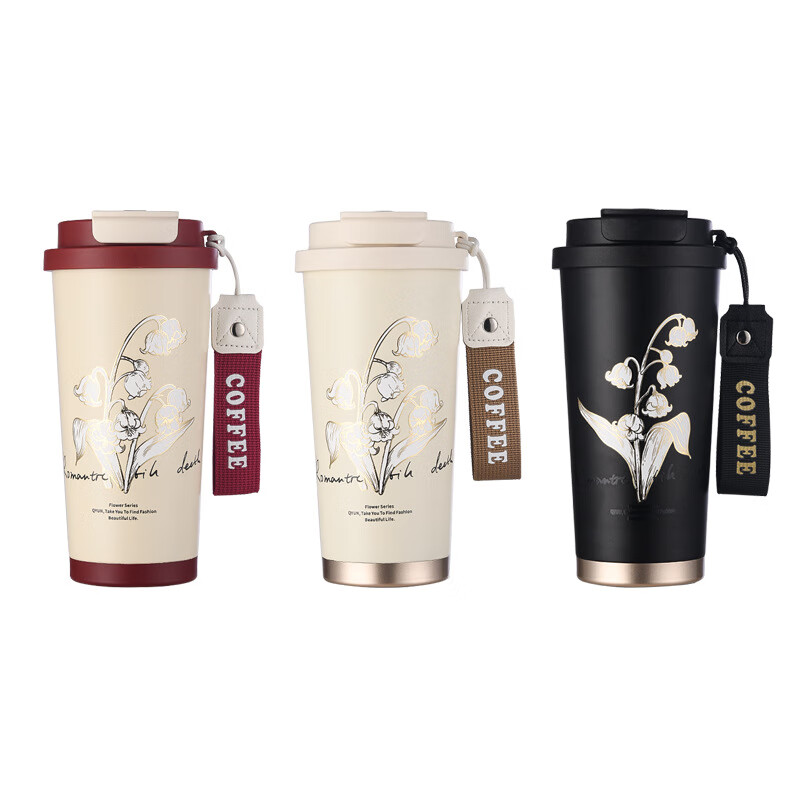 百斯克 BSK-BW250740 铃兰双饮陶瓷内胆咖啡保温杯 500ml(单位:个)颜色随机发货
