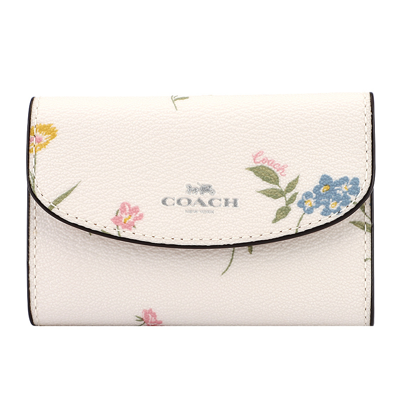 COACH 蔻驰 奢侈品 欧美时尚米白色皮革钥匙包短款女士钱包