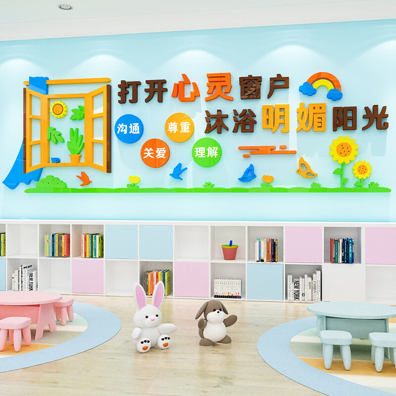心理辅导咨询室文化墙面装饰标语学校医院心灵驿站宣传墙贴画布置高清大图