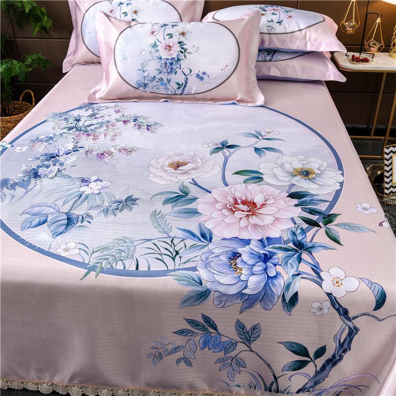 美帮汇冰丝席凉席三件套1.8m床夏季空调软席可折叠可水洗1.5席子2.0米 静若繁花 1.5m（5英尺）床