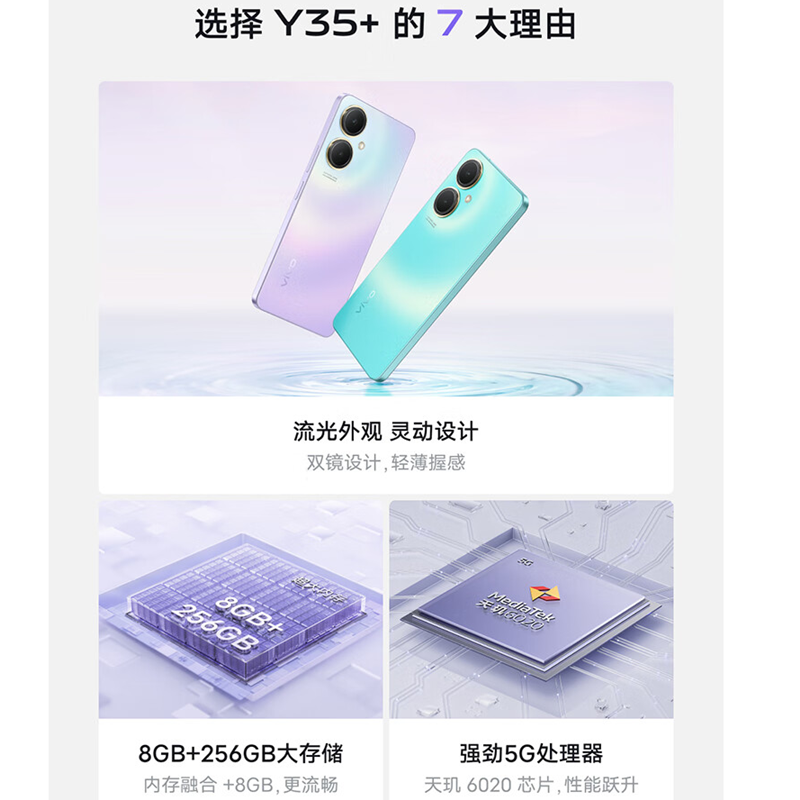 [原封]vivo Y35+ 黑 6GB+128GB 天玑6020八核 双卡5G 5000毫安大电池 15W闪充 5000万影像手机 Y35