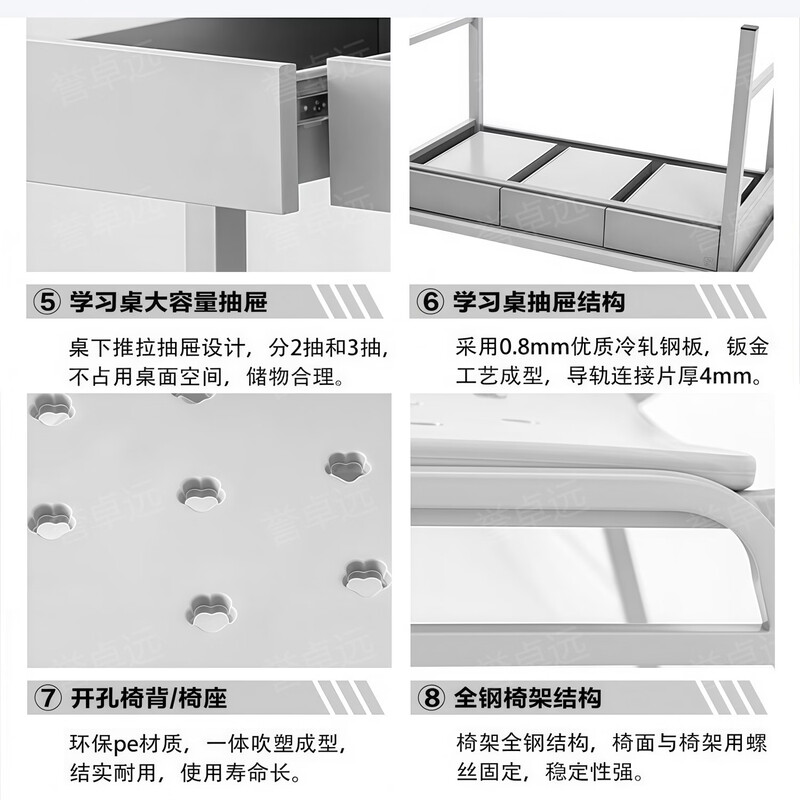 誉卓远宿舍学习桌二抽桌铁艺桌办公桌钢制会议桌培训桌 二抽单桌高清大图