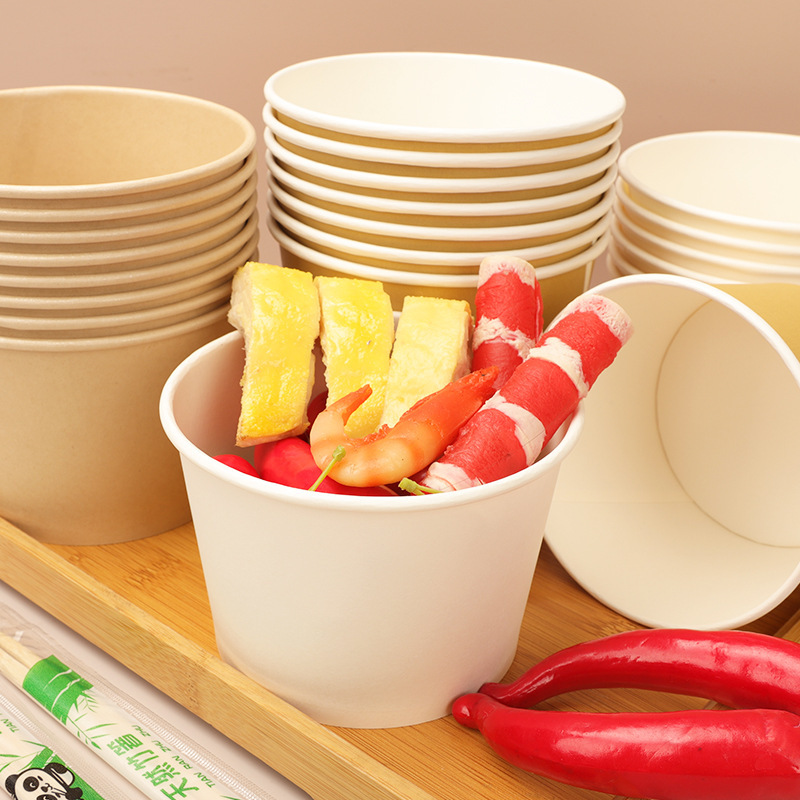 冀美一次性纸碗批发加厚带盖商用泡面野餐盒纸质摆摊外卖打包碗 大1号白色纸碗-约850ml 100个