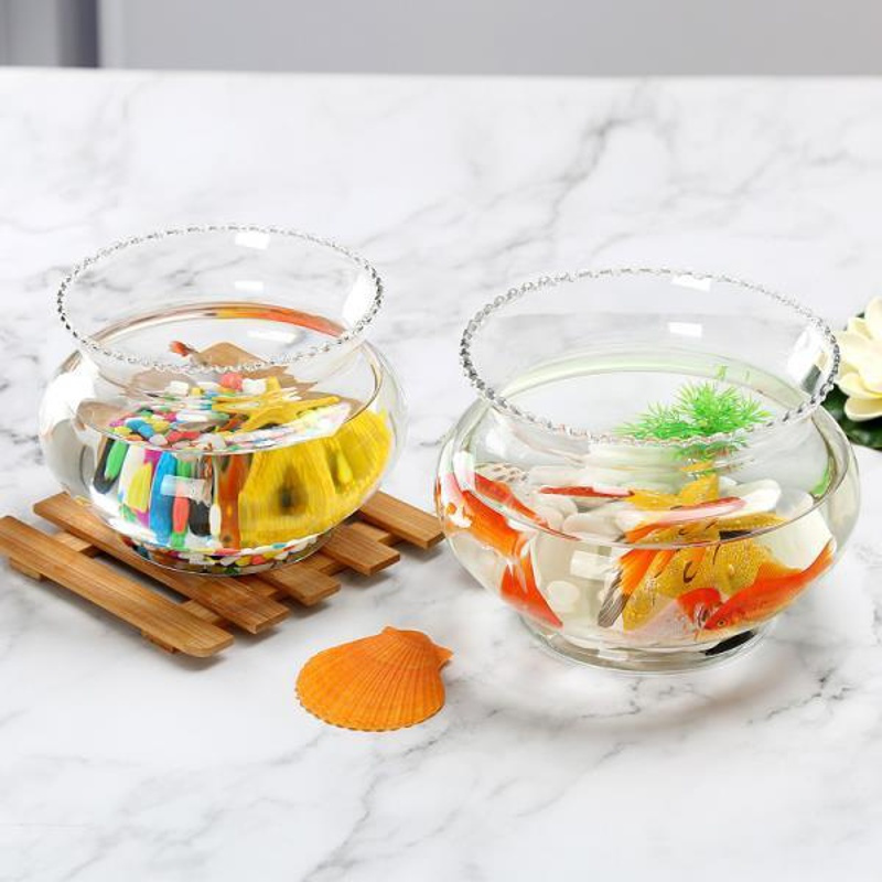 迷你小型桌面花边缸办公室金鱼缸水培绿萝超白玻璃圆形花边造景缸14