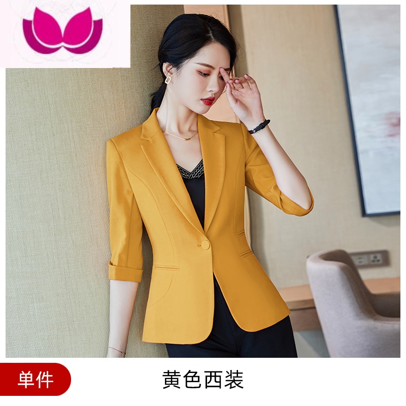 七斓小西装外套女设计感小众小个子炸街时尚高端洋气西服短裤套装 S(适合8089斤) 单件黄色西装