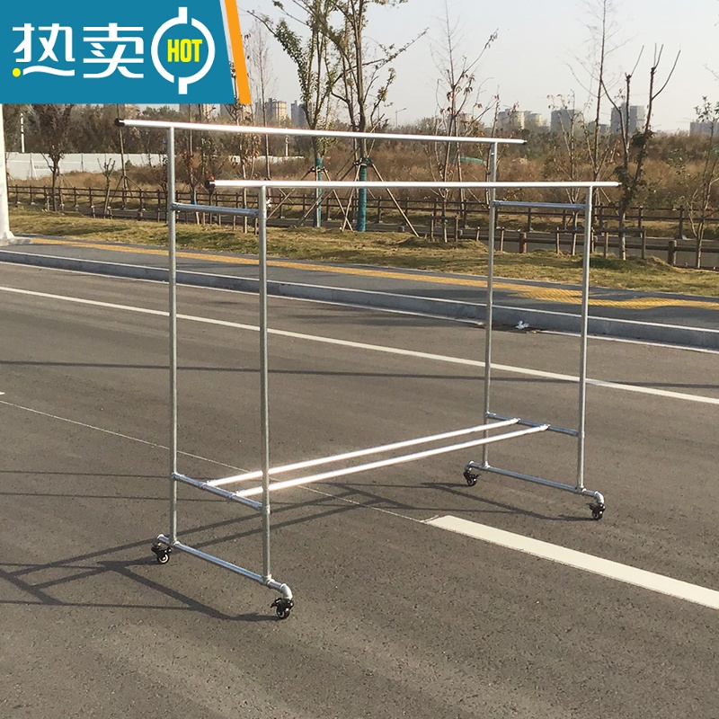 敬平镀锌钢管晾衣架落地室外带轮移动晒被子架阳台楼顶户外防风挂衣架 B款加轮1.8长(1.4/1.6)高0.6宽 送40个高清大图