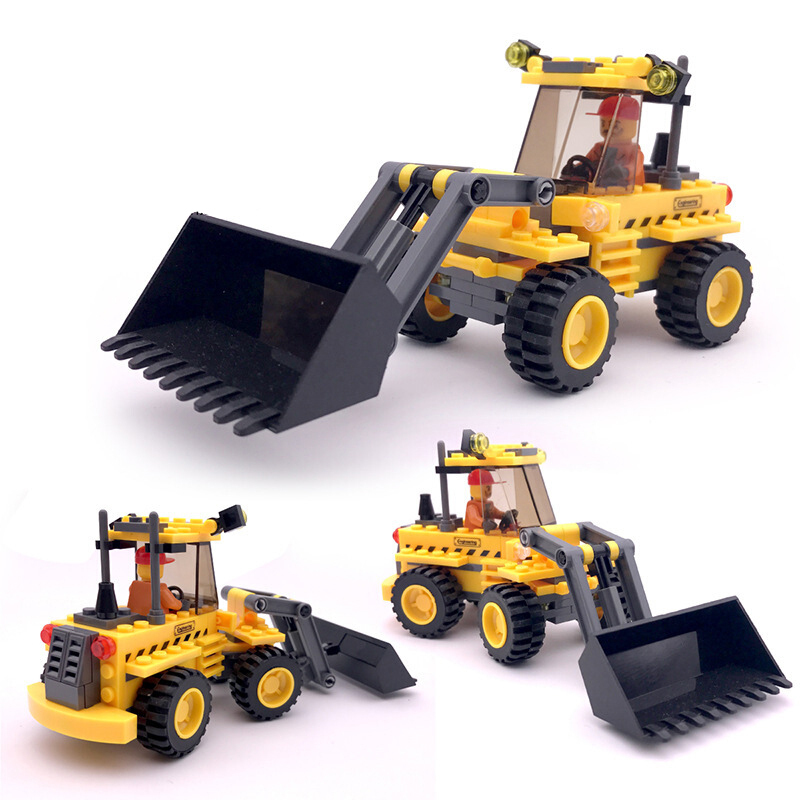 儿童益智塑料小颗粒拼插拼接拼装积木工程推土车男孩玩具 开智8042