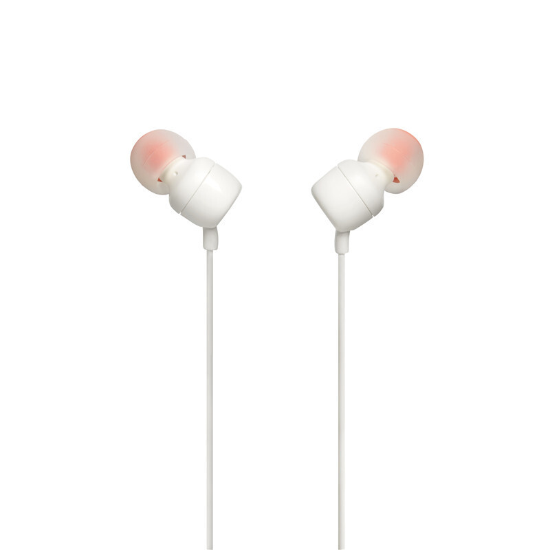 JBL T110 立体声入耳式耳机耳麦 运动耳机 电脑游戏 音乐耳机 手机有线耳机带麦可通话 珍珠白