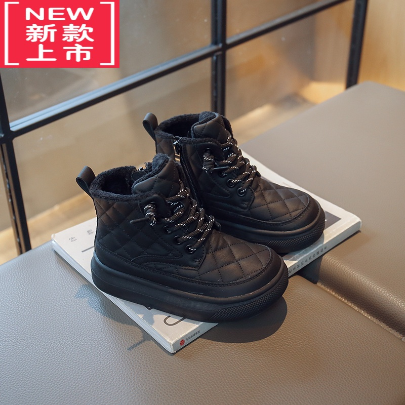 可莉允女童靴子2022冬季新款时尚儿童保暖短靴加绒面包靴男童二棉靴冬靴