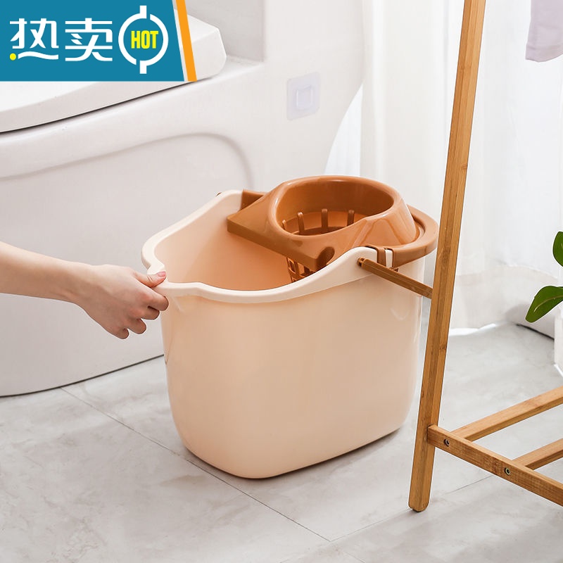 敬平家用加厚带轮子拖地拖把桶塑料旋转拧水墩布单桶手动挤水桶地拖桶 [加厚]荧光绿高清大图