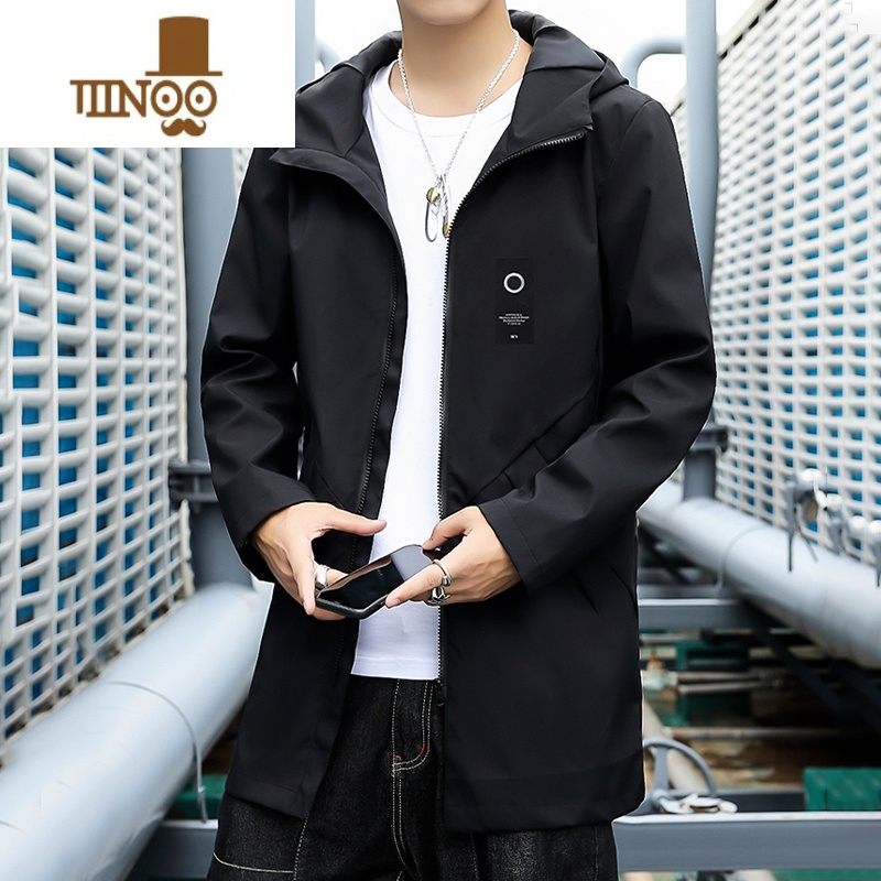 YANXU风衣男中长款新款韩版潮流连帽夹克男装青少年高中学生外套高清大图