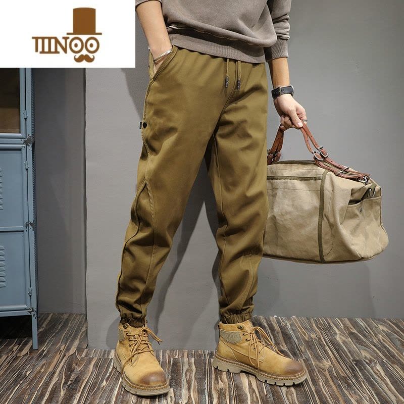 YANXU夏季潮牌美式复古拼接休闲裤男宽松大码哈伦长裤痞帅英伦风束脚裤图片