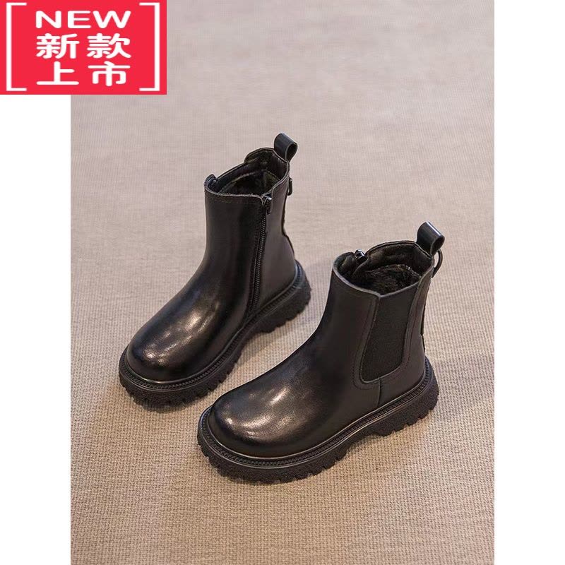 可莉允女童鞋马丁靴2022年秋冬新款儿童靴子加绒短靴秋季二棉中大童鞋子图片