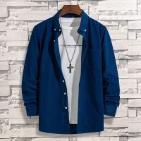 春秋款纯色磨毛有口袋青中老年长袖韩版修身灯芯绒宽松衬衫男