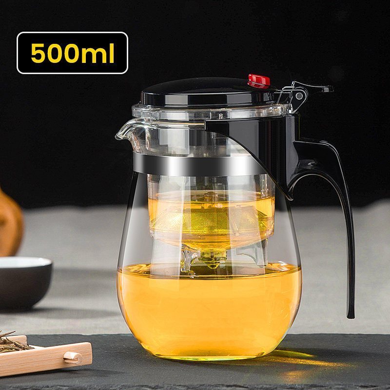 家柏饰(CORATED)飘逸杯可拆洗功夫泡茶壶家用冲茶器全过滤内胆玻璃茶壶套装茶具 1000ML单壶+6个把杯+茶盘高清大图