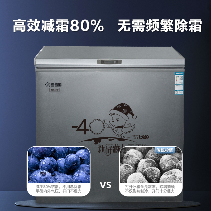 香雪海冰柜家用小型大容量减霜商用超低温全冷冻深冷速冻柜一级能效零下40度 160升高清大图
