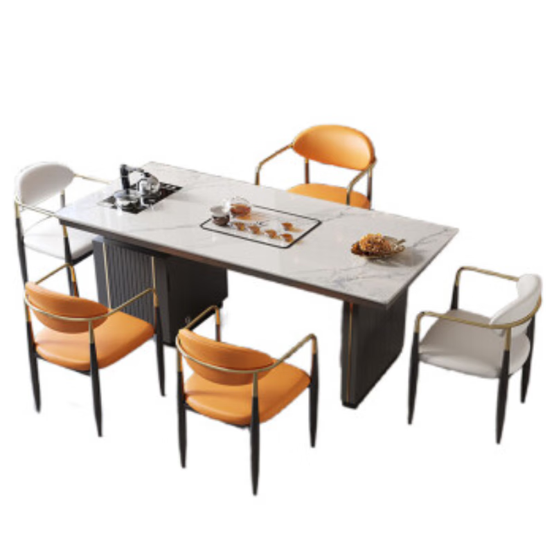 戴劲 岩板茶桌椅组合轻奢石板茶台烧水壶一体阳台茶几 1.6桌+5主椅