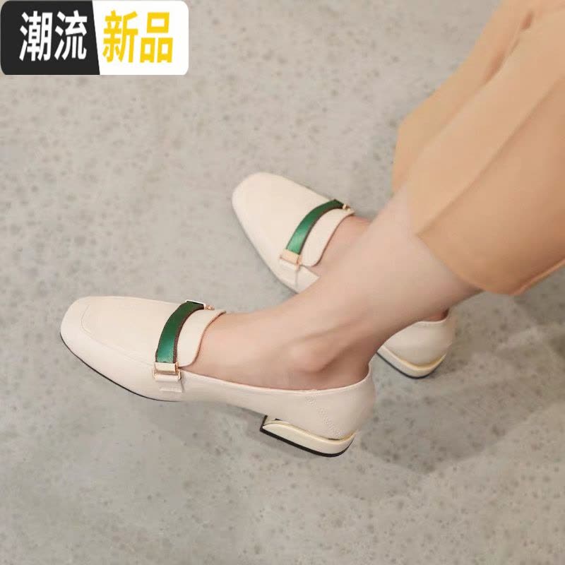 单鞋2020春款韩版百搭晚晚鞋仙女平底温柔小皮鞋中跟软底女豆豆鞋 广赫图片