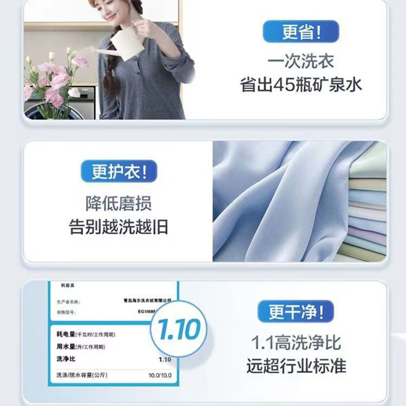 海尔(Haier)滚筒洗衣机 炫彩触屏精华洗 直驱变频10公斤容量 洗烘一体 XQG100-HBD14386TLU1高清大图
