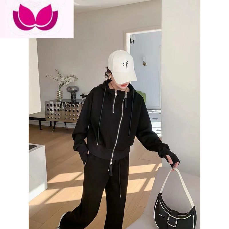 七斓时尚运动套装女欧洲站2023春季新款宽松连帽上衣休闲阔腿裤套
