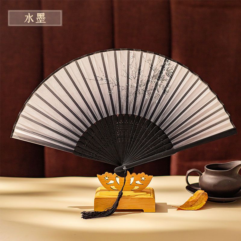 扇子折扇中国风古风女日式小复古折叠古典古装流苏布夏季跳舞舞蹈 水墨