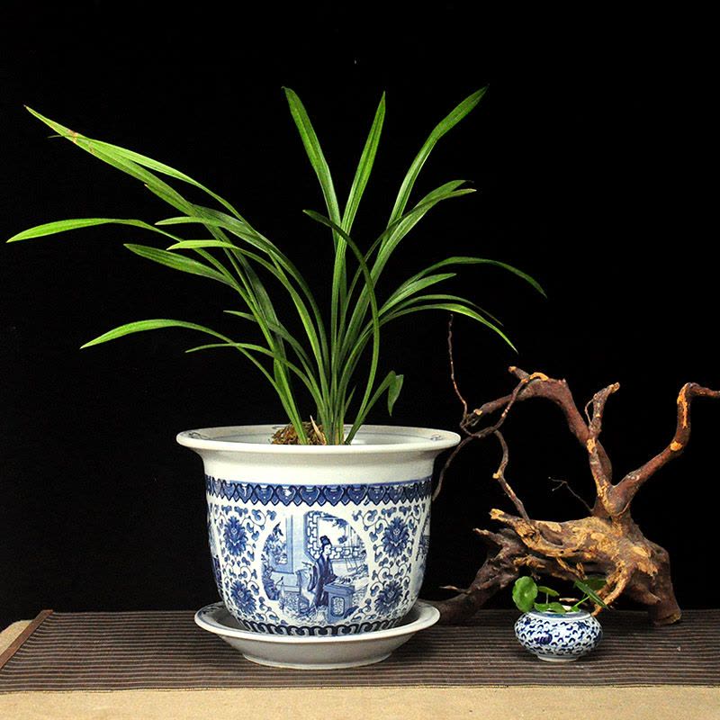 陶瓷青花瓷花盆特大号铁树盆阳台水培古达盆栽方形家用青花老缠枝
