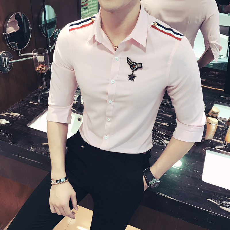 美师理店型师酒吧KTV服务员工作服夏款男女生七分袖衬衫衣