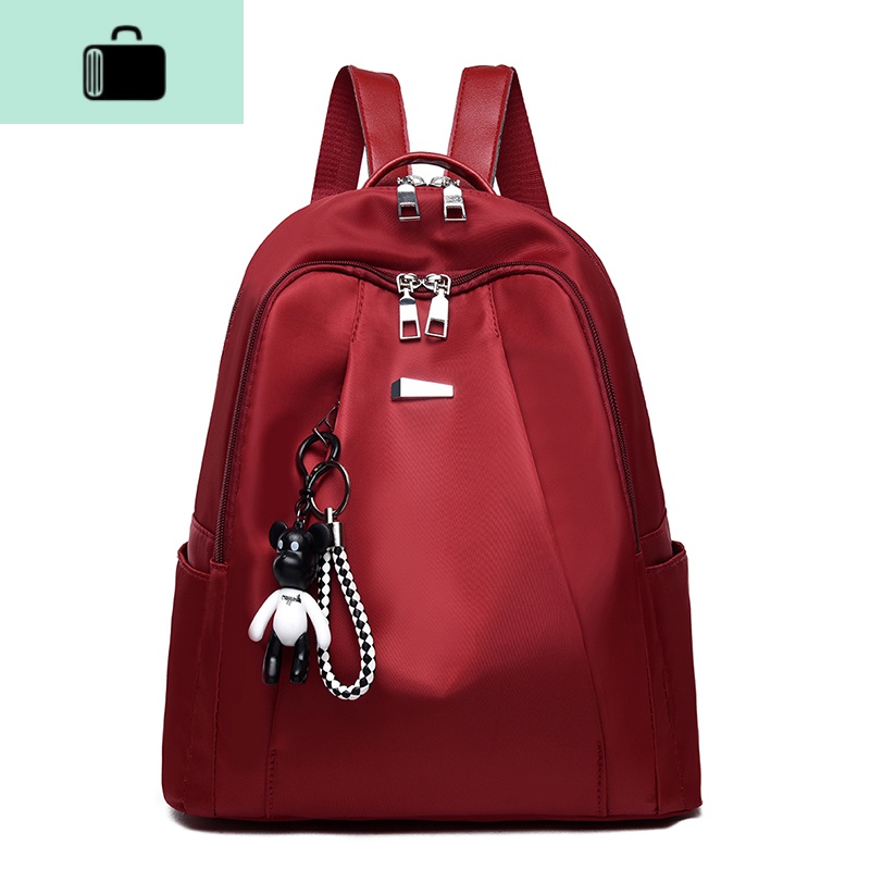 双肩包女2020新款韩版潮牛津布帆布时尚休闲百搭旅行背包女士包包NEW LAKE 红色