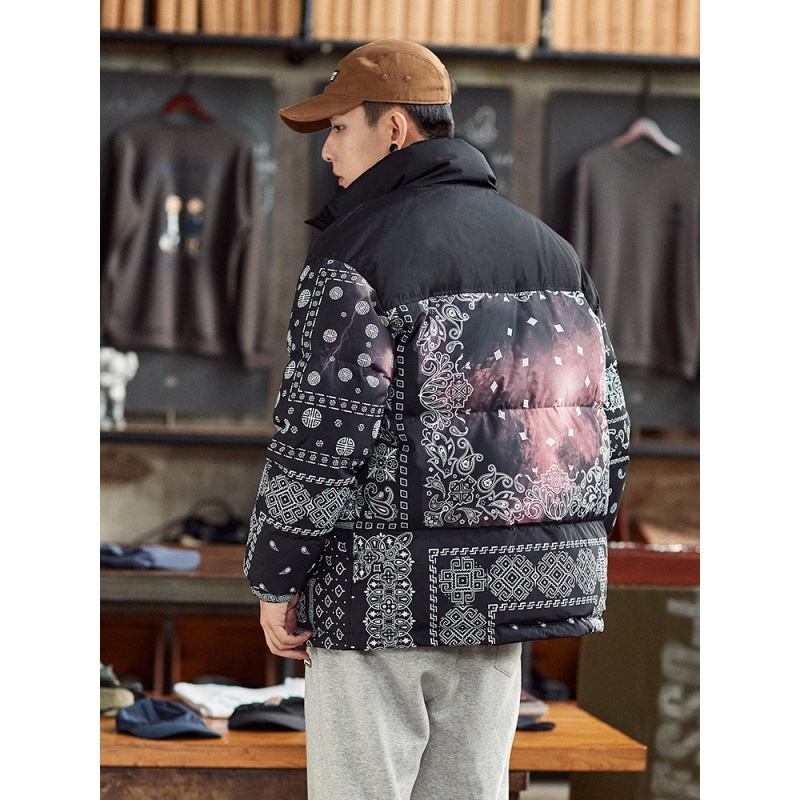 唐狮冬季新款羽绒服男立领腰果花加厚保暖羽绒服男士外套百搭