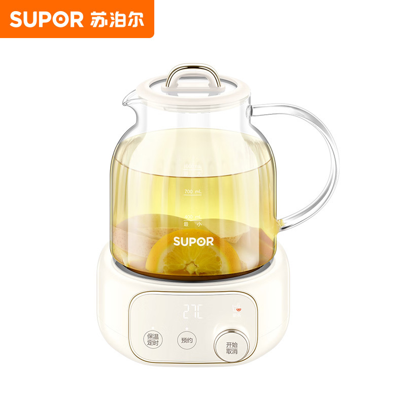 苏泊尔(SUPOR)全玻璃养生壶1L迷你 0金属0胶水恒温壶办公室家用花茶壶保温24h预约烧水壶煮茶壶 SW-10Y06