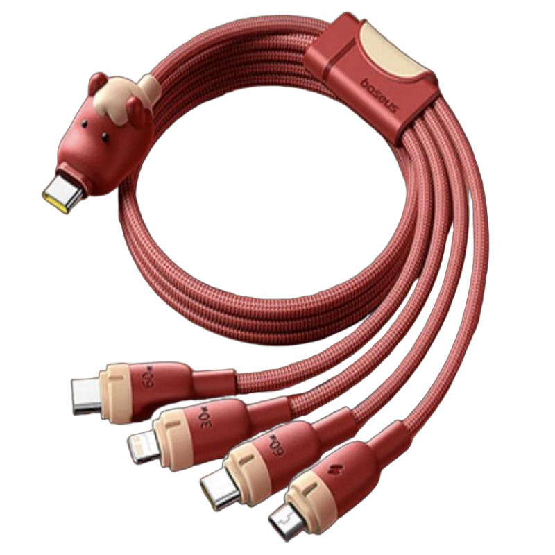 倍思 马年生肖系列 一拖四充电线USB-C to C+C+L+M 60W E04288赤岩红E0428801