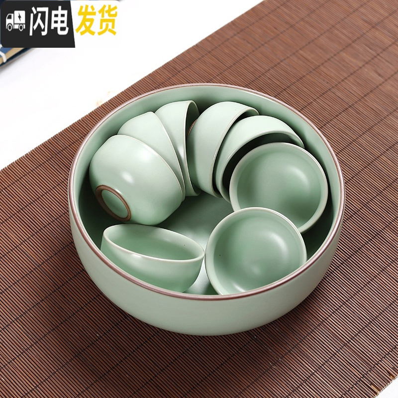 三维工匠汝窑哥窑功夫茶具套装家用陶瓷泡茶杯茶壶喝茶道客厅简约现代小型 [15头粉青][石瓢壶禅定杯]