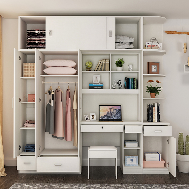 木匠小户型家用台式电脑桌书桌书架一体衣柜组合加卧室学习书桌带柜子