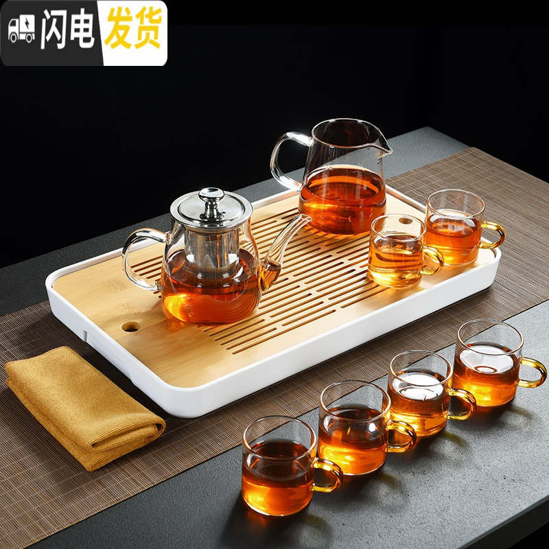 三维工匠储水密胺长方静雨干泡茶盘简约日式家用茶托盘竹制茶台茶海 大号静雨-密胺茶盘茶具