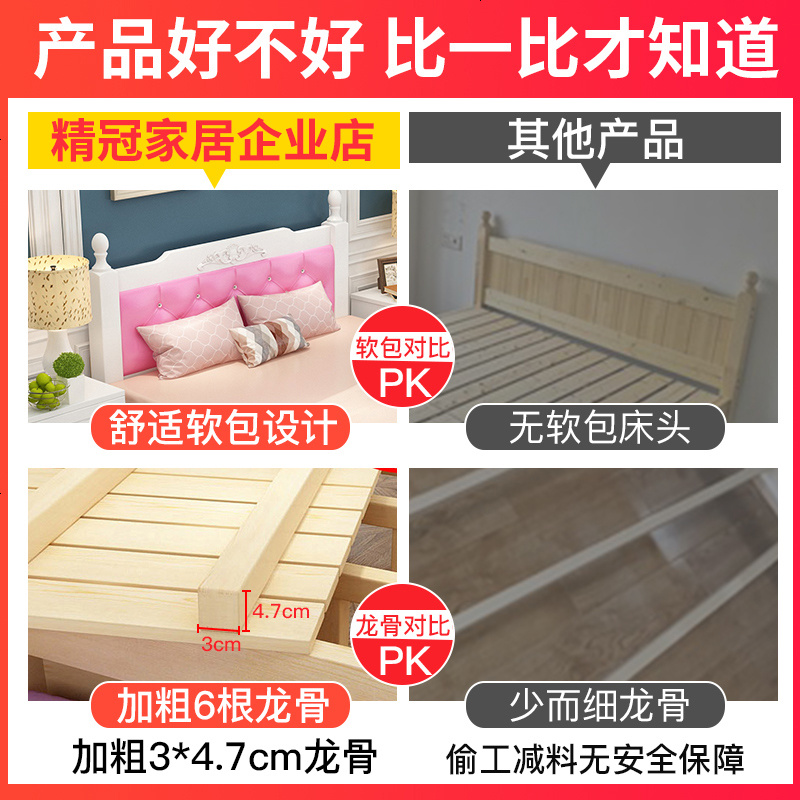 实木床1.8米双人主卧经济型现代简约1.2单人1.5m白色软包北欧式床高清大图