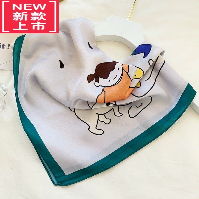 可莉允插画 小众丝巾小方巾女童趣可爱丝巾学生装饰围巾韩版春夏季新品毛巾图片